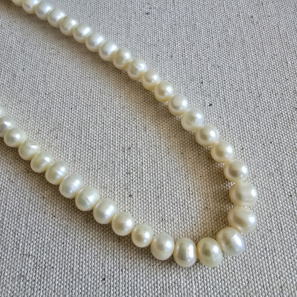 17" White Freshwater Pearl Necklace – 925 Sterling Silver Clasp, Classic Strand - Picture 5 of 11